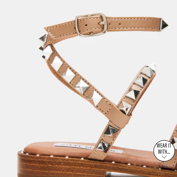 LAST CHANCE BEFORE DONATED - Steve Madden Travel Tan Studded Sandals - Picture 4 of 9